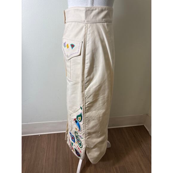 Alemais Off White Paisley Embroidered Cotton Button Up Maxi Skirt Sz 4 - Picture 8 of 11